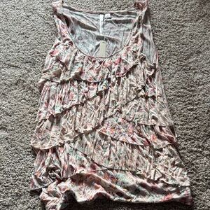 Lauren Conrad Pink Floral Ruffle Tank Top